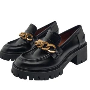 Zara Black Chunky Chain Loafer Heels